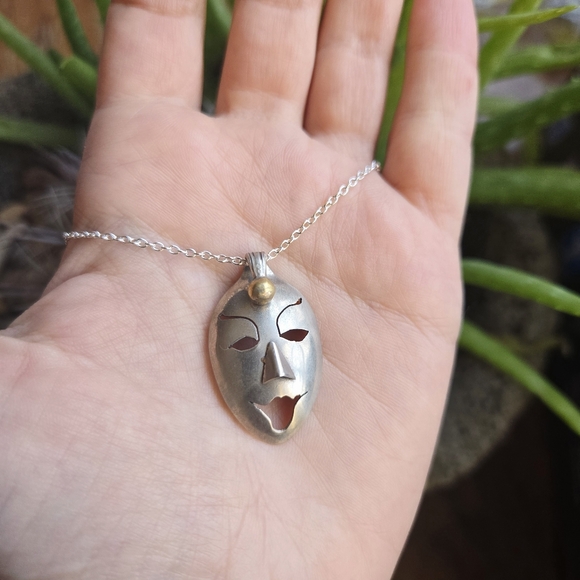 Handmade Boho Bohemian Spoon Face Necklace